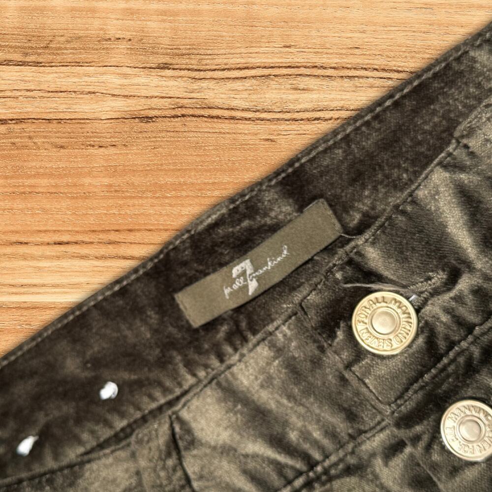 7 For All Mankind High Waist Velvet Ankle Skinny Button Fly Jeans Olive Green 28 - Picture 4 of 11